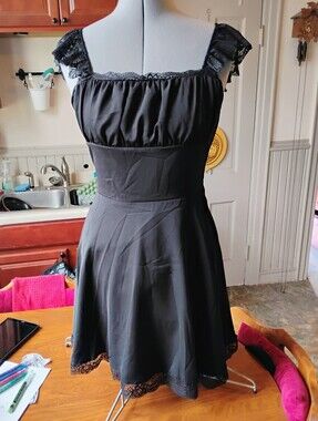 Black Lace-Trim A-Line Dress - Women